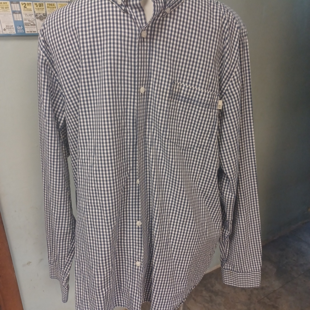 Mens 2X timberland button down shirt blue white Checkered long sleeved